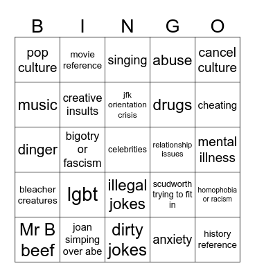 Clone High Bingo Card