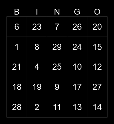 Number Bingo Card