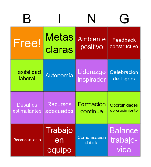 Desempeño laboral Bingo Card