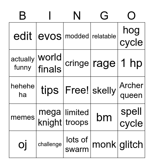 clash royale bingo Card