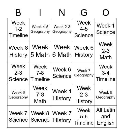 CC Week 8 Bingo Card