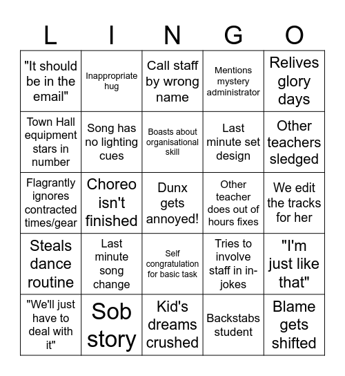 LIN-GO Bingo Card