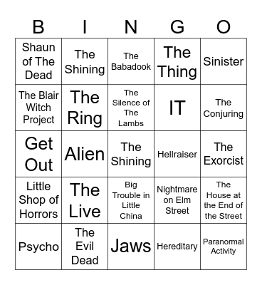 Horror Films Bingo Card