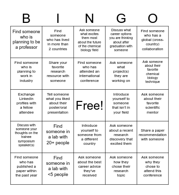 ICBS Trainee Symposium Bingo Cards Bingo Card