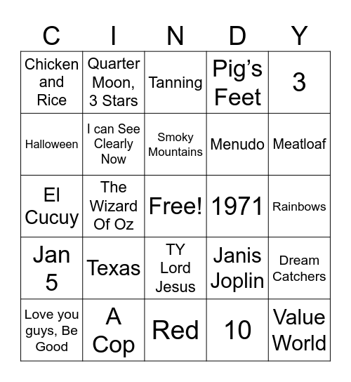 Big Mouth Bingo Card