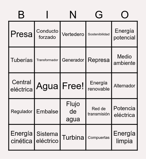 Energía Hidráulica Bingo Card