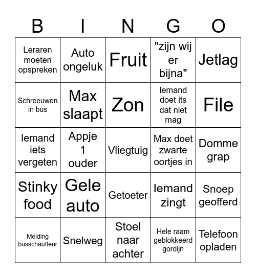 Schoolreis londen Bingo Card