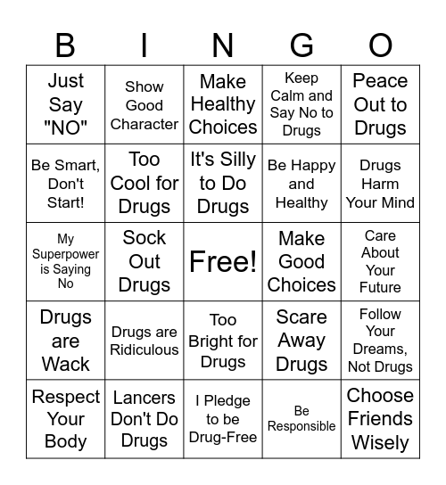 Red Ribbon Week Bingo Card