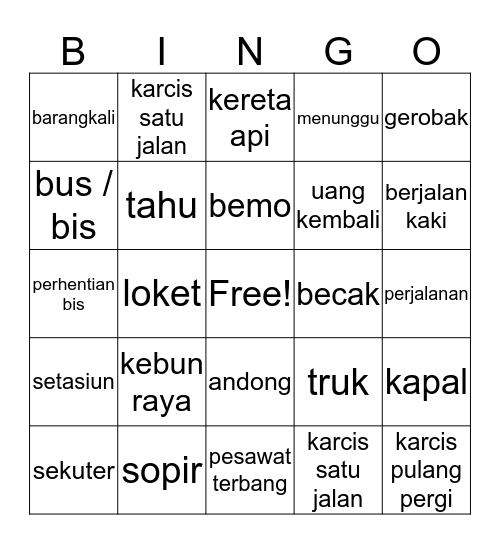 Naik apa? Book 8 Bingo Card