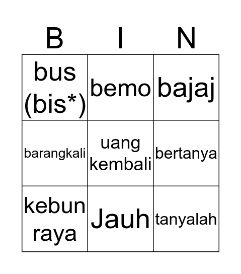 BOOK 8 - NAIK APA - Transport  Bingo Card