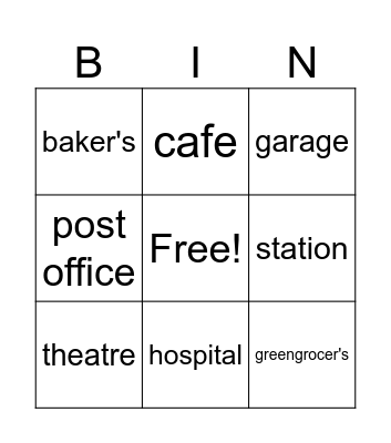 Places Bingo Card