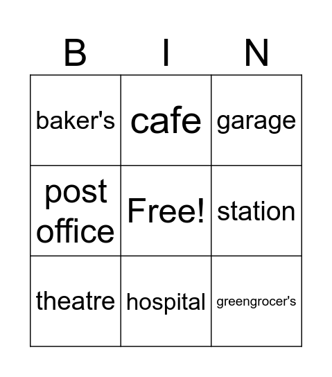 Places Bingo Card