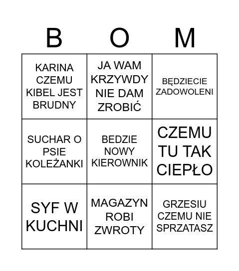 Bombowe Bingo Card