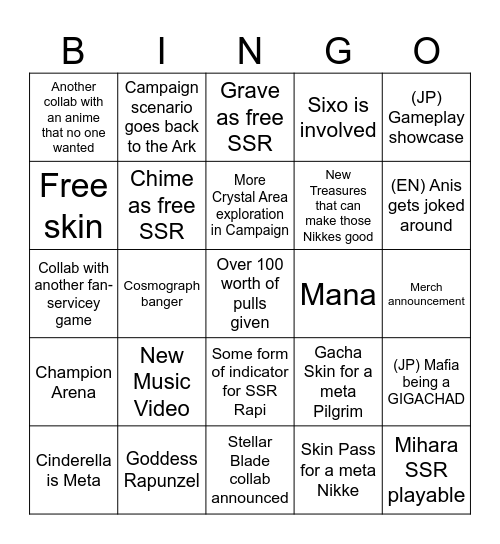 NIKKE 2nd Anniversary Bingo Card