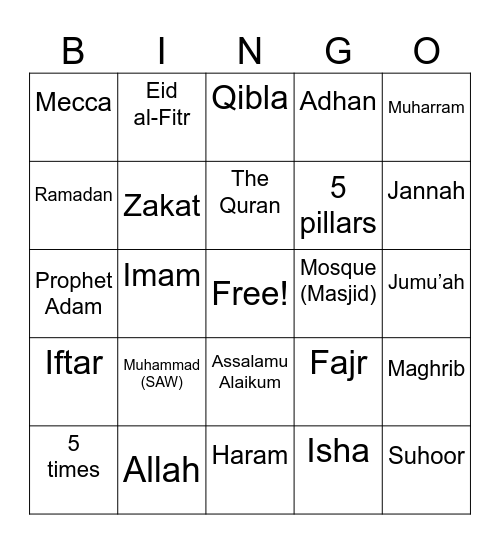 ISLAMIC BINGO Card