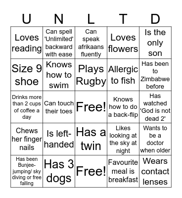 Untitled Bingo Card
