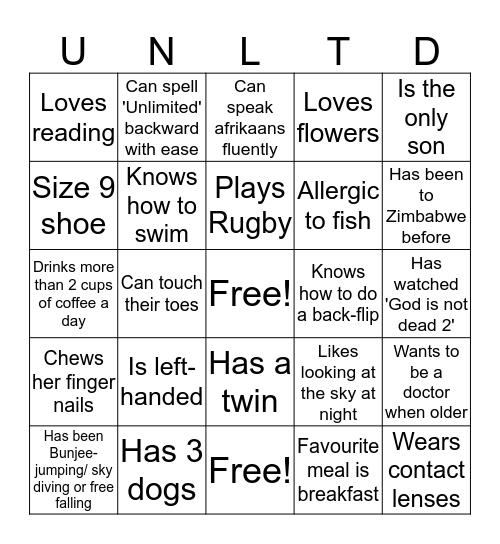 Untitled Bingo Card