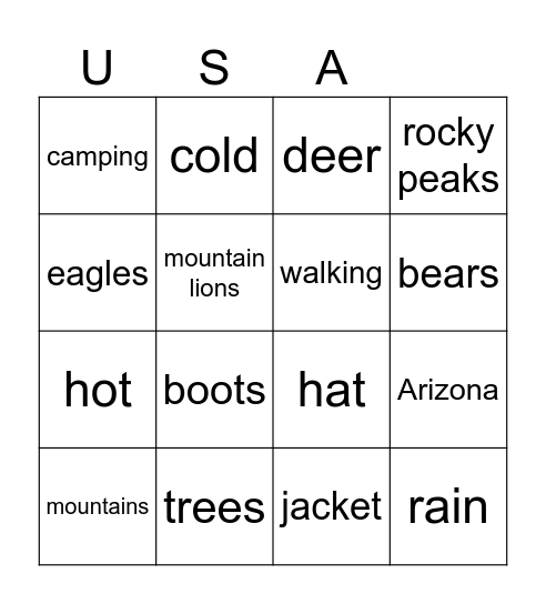 MOUNTAINS Bingo Card