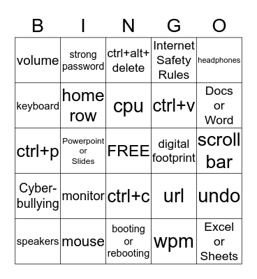 Computer Vocab  Bingo Card