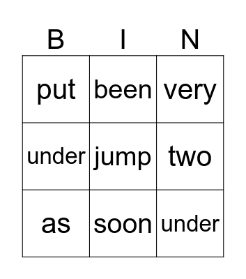 sight words Bingo Card