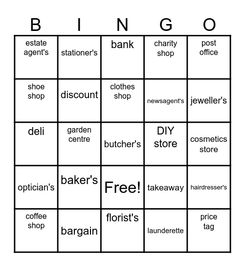 occupations Bingo Card