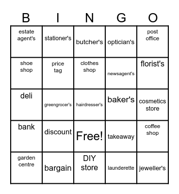 occupations Bingo Card