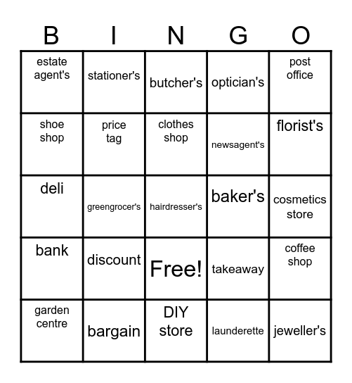 occupations Bingo Card