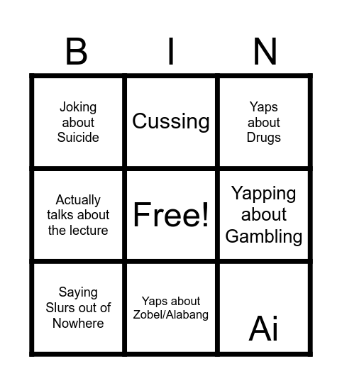 THINKIN BINGO Card