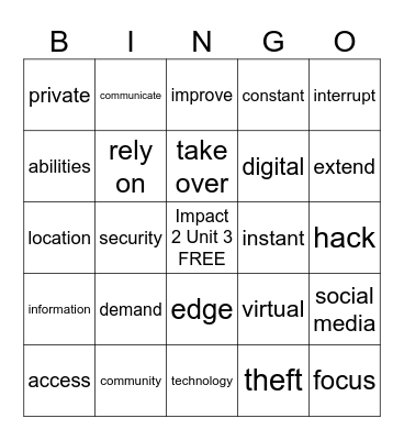 Impact Book2, Units 3 Bingo Card