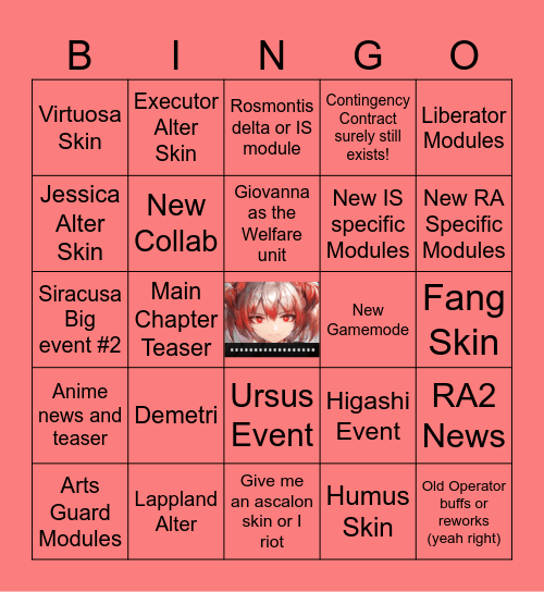 Arknights 5.5 Stream Bingo Card