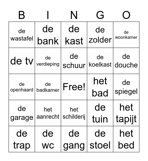 Het huis thema 5 Bingo Card