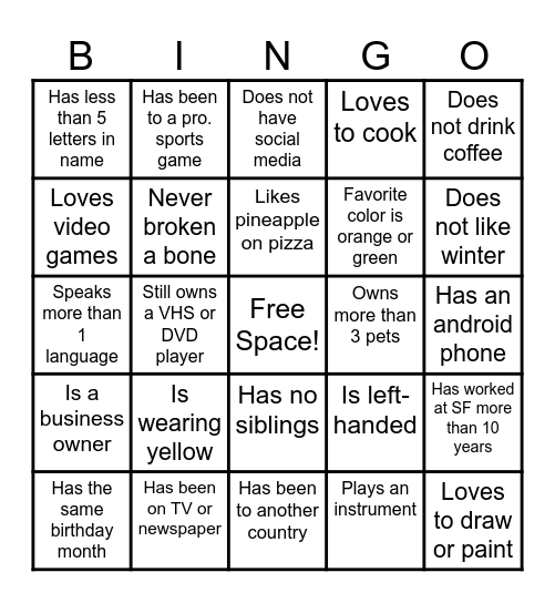 State Farm Meet & Greet Bingo Card