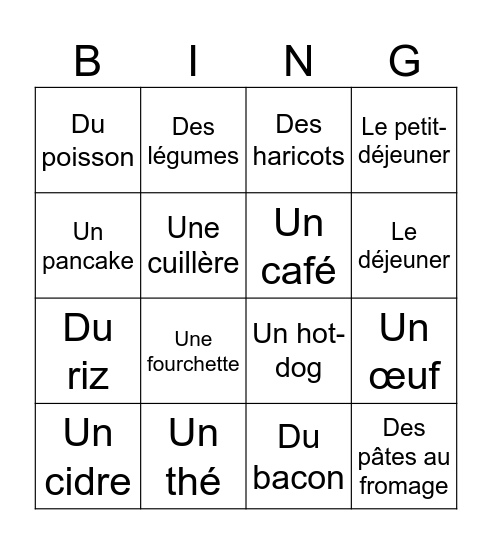 La cuisine Bingo Card