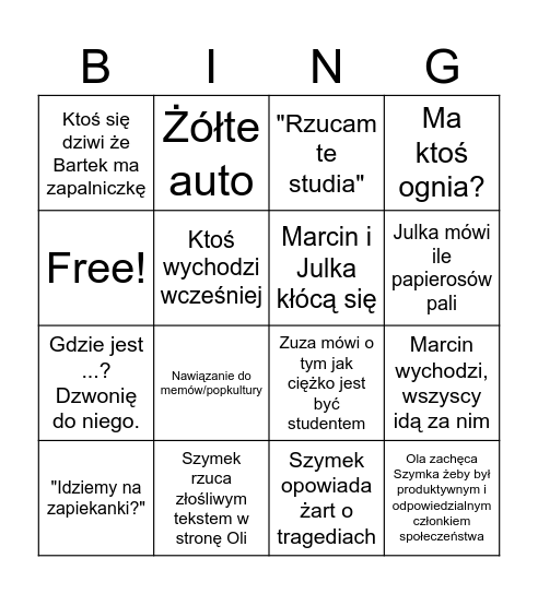 Zebranie papierośników Bingo Card