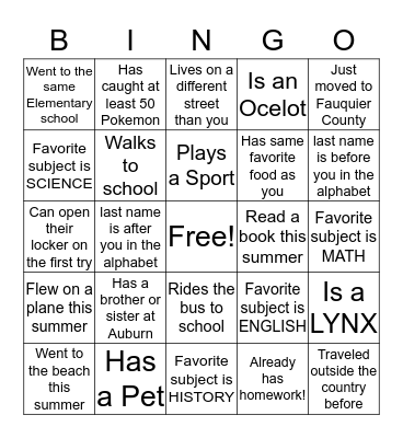 Getting to Know You Bingo Card