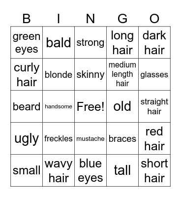 Physical Descriptions Bingo Card