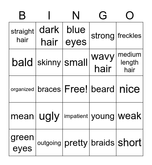 Descriptions Bingo Card