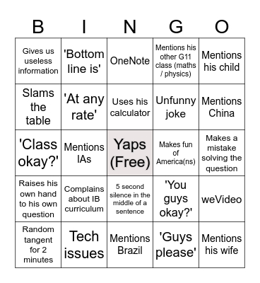 Physics time Bingo Card