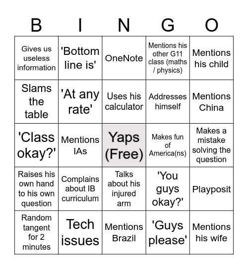 Physics time Bingo Card