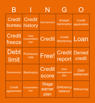 Building and Maintaining Good Credit Bingo Card