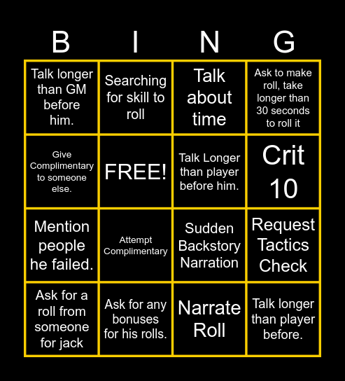 Jack Bingo Card