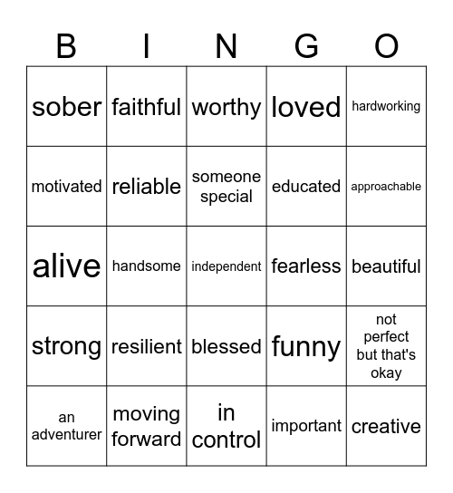 Affirmations Bingo Card