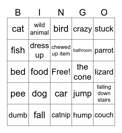 animal fails Bingo Card