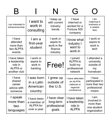 ALPFA Professional Mixer! Bingo Card