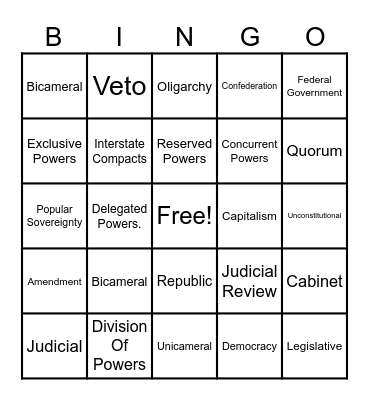 Political Terms Bingo Card