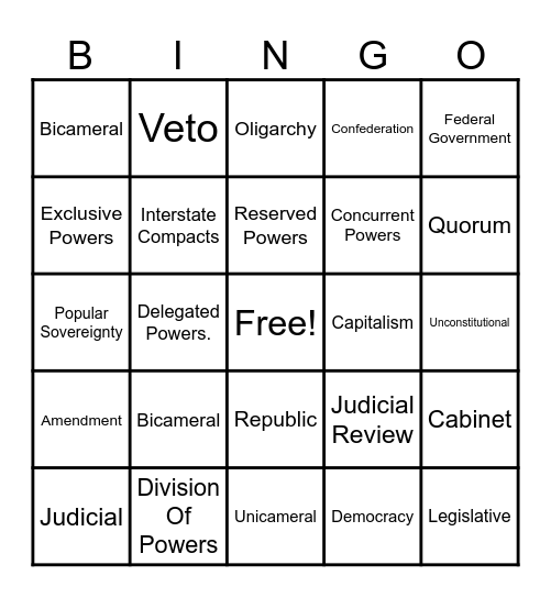 Political Terms Bingo Card