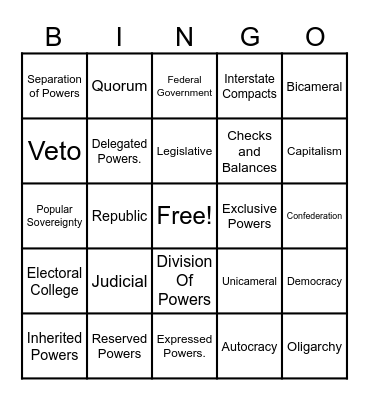 Political Terms Bingo Card