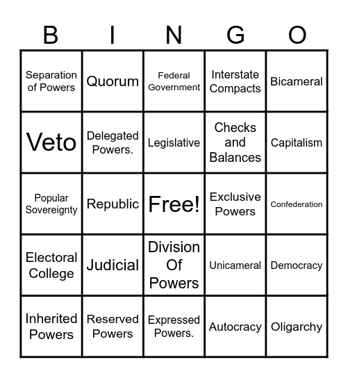 Political Terms Bingo Card