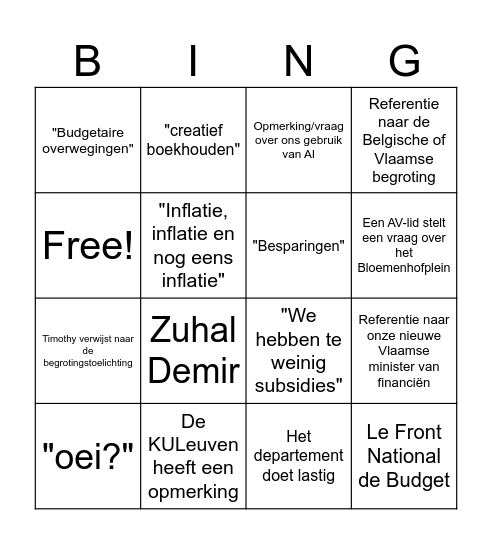 De grote VVS - Begrotings - BINGO Card