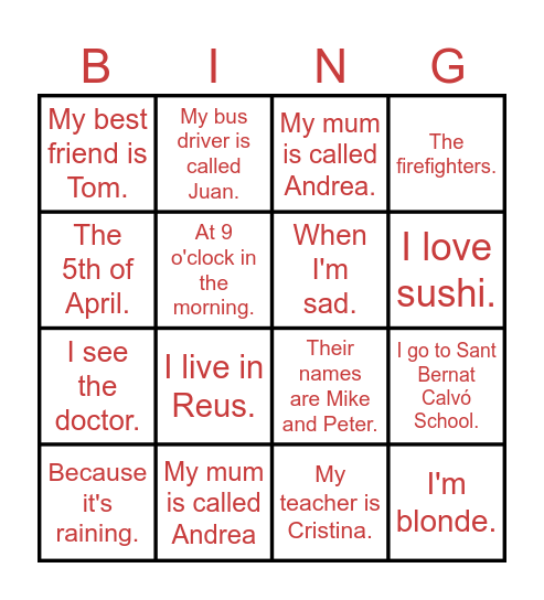 WH- QUESTIONS Bingo Card